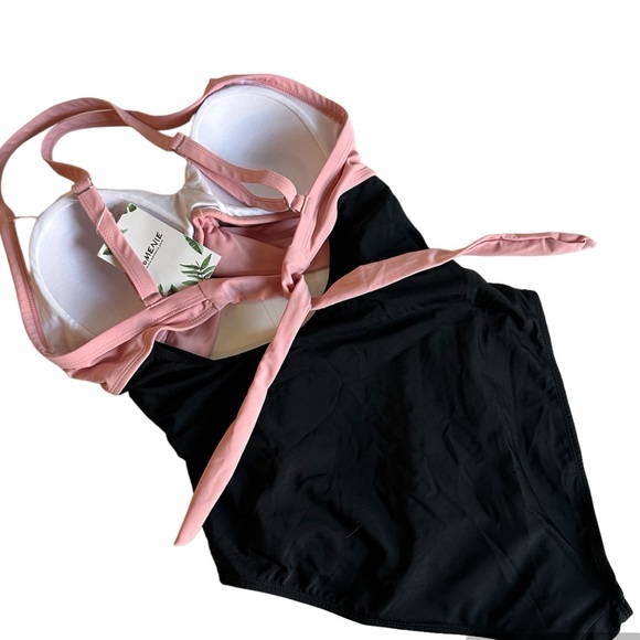 Eomenie One Piece women’s Tummy Control Cutout pink black M Swimsuit NWT - Picture 9 of 13
